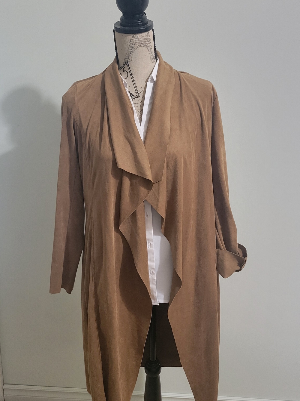 Women's Draped Open-Front Coatigan - Tan